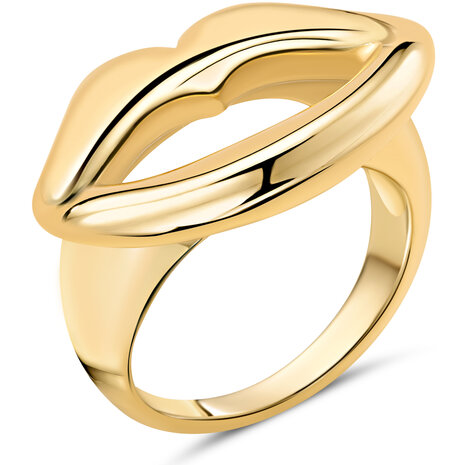 Charmin's Goudkleurige Chunky Ring met Mooie Lippen R1824 – Kiss me