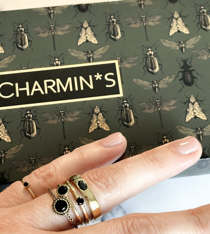 Charmin's Triangle Solitaire Gold-Colored Ring White Stone Steel R1297