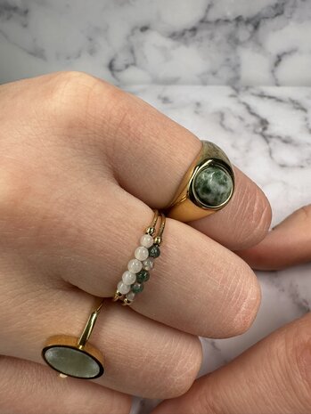 Charmin's Gold-Colored Oval Signet Ring with Moonstone Gemstone Steel R1215