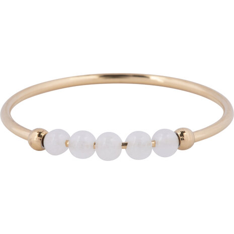 Charmin's Multicolored Anxiety Ring Natural Stones White Moonstone Beads Steel R1327