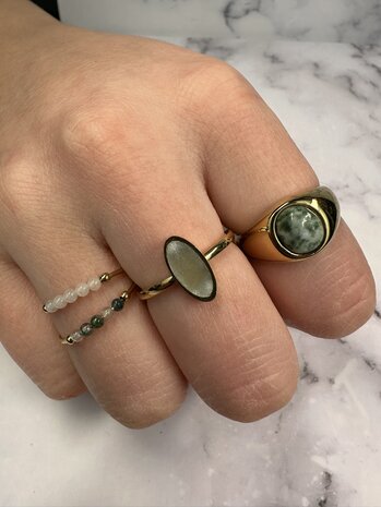 Charmin's Multicolored Anxiety Ring Natural Stones White Moonstone Beads Steel R1327