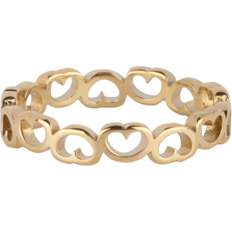 Charmin's Goudkleurige Steel Ring R1632 Met Stoere Grove Hartjes Chain Staal