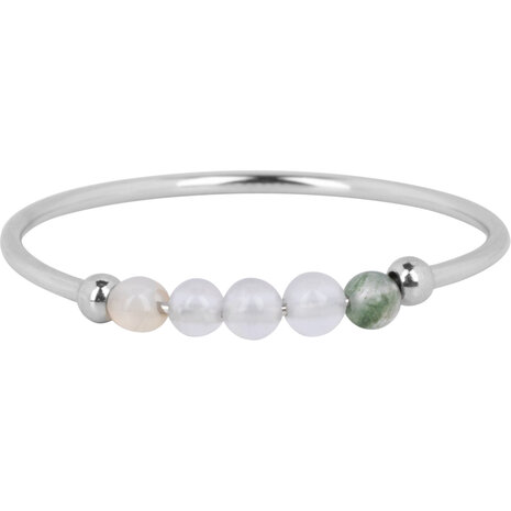 Charmin's Anxiety Ring NaturalStones Mosagaat Beads Staal R1328