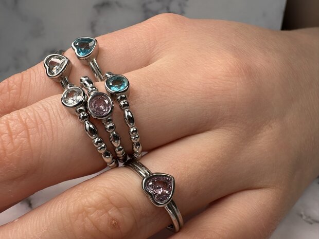 Charmin's Steel Ring with Pink Round Stone R1505 &ndash; Vintage and Fresh