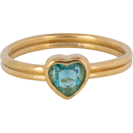 Charmin's Goudkleurige Dubbele Ring met kristal Blauw Hartje R1520&ndash; Stoere Liefde