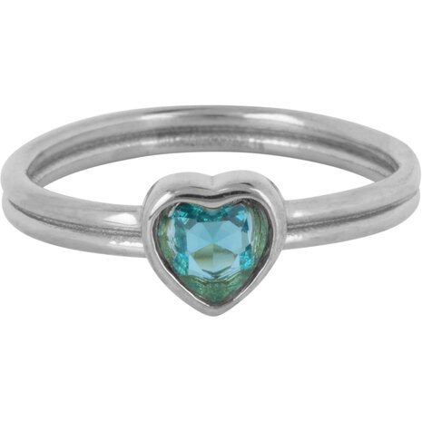Charmin's Stalen Dubbele Ring met Kristal Blauw Hartje R1519 &ndash; Avant-garde liefde