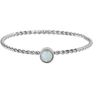 Bague de naissance torsad&eacute;e Charmin&#039;s Opale Acier R1460