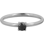 Charmin&rsquo;s Klassieke Solitair 1,9mm Ring Zwarte Steen Staal R1428