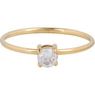 Charmin&rsquo;s Klassieke Solitair 1mm Ring Witte Steen Goudkleurig R1423