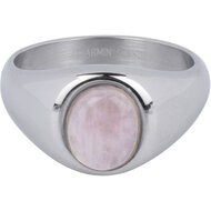 Charmin&#039;s Zegelring met Bolle Ovale Licht-roze Rozenkwarts Edelsteen Staal R1268