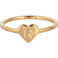 Charmin&rsquo;s initialen zegelring hartje Goldplated R1015-R Letter R