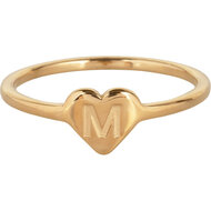 Charmin&rsquo;s initialen zegelring hartje Goldplated R1015-M Letter M 