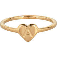 Charmin&rsquo;s initialen zegelring hartje Goldplated R1015-A Letter A 