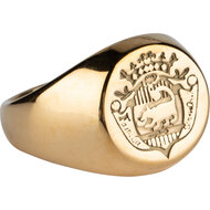 Charmin&#039;s Goudkleurige UNI Heren en Dames Familiewapen Zegelring Familia Supra Omnia Staal R1000