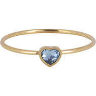 Charmin&#039;s Goudkleurige Ring met Lichtblauwe Topaas Hartsteen Staal R1572 &ndash; Birthstone Maart