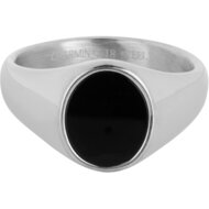 Charmin&#039;s Zegelring met Platte Ovale Zwarte Onyx Edelsteen Staal R1479