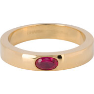 Charmin&rsquo;s Ring Brede Band Ovale Fuchsia-rode Steen Goudkleurig Staal R1231