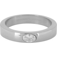 Charmin&rsquo;s Ring Brede Band Ovale Witte Steen Staal R1222