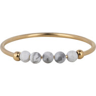 Charmin&#039;s Anxiety Ring Witte Howliet Edelsteen Kraaltjes Goldplated Palm R1207