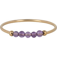 Charmin&#039;s Anxiety Ring NaturalStones Amethist Beads Goudkleurig R1203