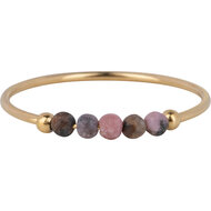 Charmin&#039;s Anxiety Ring Roze-Zwart Rhodoniet Edelsteen Kraaltjes Goldplated Palm R1198