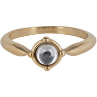 Charmin&rsquo;s Ronde Ring met Doorzichtige Witte Shiny Steen Goudkleurig Staal R1166