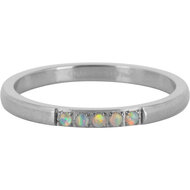 Charmin&rsquo;s Memoire Ring R1135 5 Steentjes Wit-Blauwige Opaal Staal