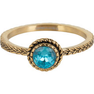 Charmin&#039;s Goudkleurige Ring Birthstone Maart LichtBlauwe Kristal Staal Iconic Vintage R1094