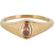 Charmin&rsquo;s R1091 Birthstone zegelring November Oval Champagne Topaz Stone Goldplated