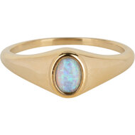 Charmin&rsquo;s R1090 Birthstone zegelring October Opal Oval Stone Goldplated