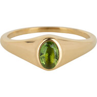 Charmin&rsquo;s R1088 Birthstone zegelring August Green Peridot Oval Stone Goldplated
