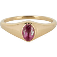 Charmin&rsquo;s R1087 Birthstone zegelring July Fuchsia Ruby Oval Stone Goldplated