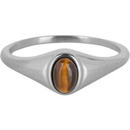 Charmin&rsquo;s Zegelring Ovaal Tigereye Steen Staal R1078 