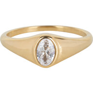 Charmin&rsquo;s R1034 Birthstone zegelring April White Oval Stone Goldplated