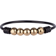 Charmin&#039;s Anxiety Ring met 5 Zwarte en Goudkleurige balletjes Staal R943 
