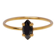 Charmin&#039;s Goudkleurige Ring met Ellipsvormig Zwart Kristal R1692&ndash; Elegant Contrast