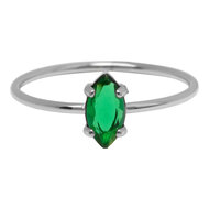 Charmin&#039;s Stalen Ring met Ellipsvormig Donkergroen Kristal Steentje R1681 &ndash; Stoere Luxe