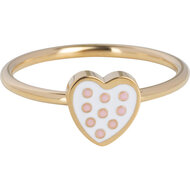 KIDZ Kinderring Goudkleurig Staal met Hartje en Zachtroze Stippen KR167 &ndash; Lief en Dromerig
