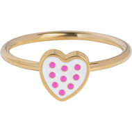 KIDZ Kinderring Goudkleurig Staal met Hartje en Roze Stippen KR169 &ndash; Speels en Schattig