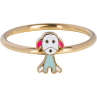 KIDZ Kinderring Goudkleurig Staal met Lief Zittend Hondje KR207 &ndash; Schattig en Lief