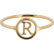 Charmin&rsquo;s initialen open ronde zegelring Goldplated R1121 Letter R