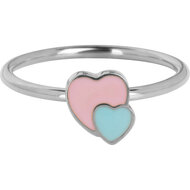 KIDZ Kinderring  Staal met Twee Hartjes Roze en Blauw KR172 &ndash; Dubbele liefde