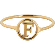 Charmin&rsquo;s initialen open ronde zegelring Goldplated R1121 Letter F