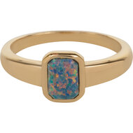 Charmin&rsquo;s Goudkleurige Zegelring Opaal Steen Rechthoek Staal R1180