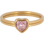 Charmin's Goudkleurige Dubbele Ring met Kristal Roze Hartje R1516&ndash; Stoere Liefde