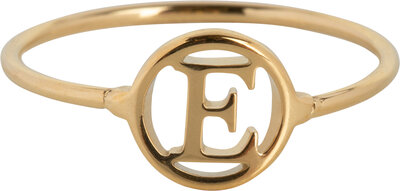 Charmin’s initialen open ronde zegelring Goldplated R1121 Letter E