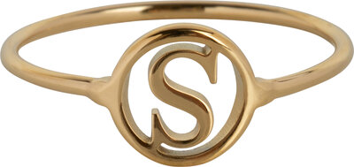 Charmin’s initialen open ronde zegelring Goldplated R1121 Letter S