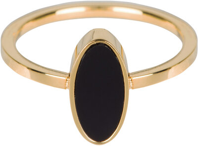 Charmin’s goudkleurige stapelring R533 Fashion Seal Oval goldplated staal met zwarte steen