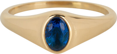 Charmin’s R1089 Birthstone zegelring September Blue Sapphire Oval Stone Goldplated