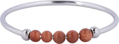 Charmin's Anxiety Ring Reddish Brown Goldstone Gemstone Beads Steel Palm R1315